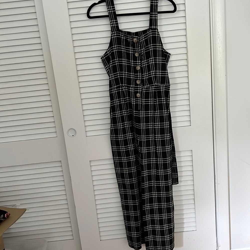 American Eagle Black with White Plaid Jumpsuit with buttons